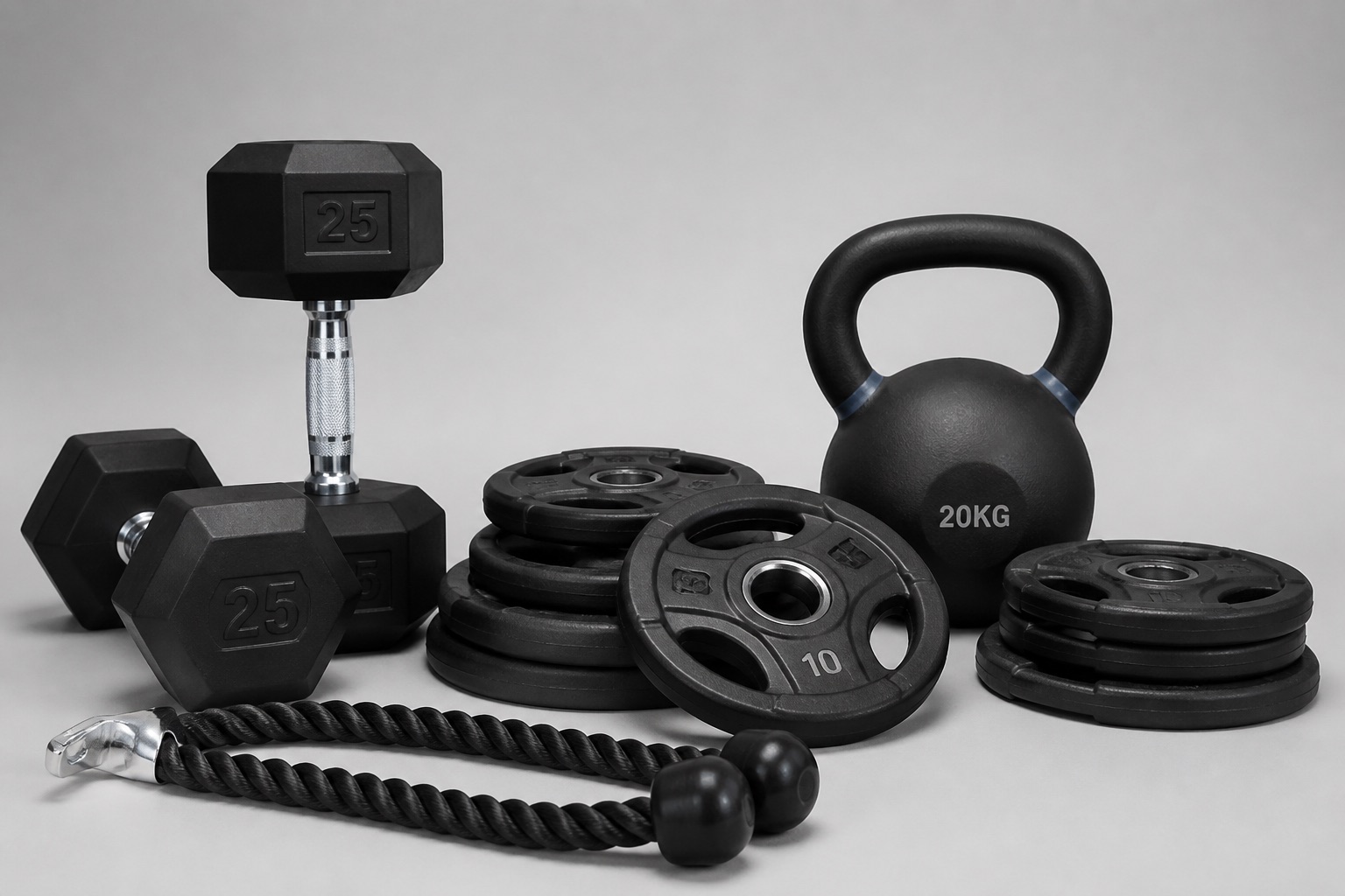 Equipamiento de musculación sobre fondo de estudio