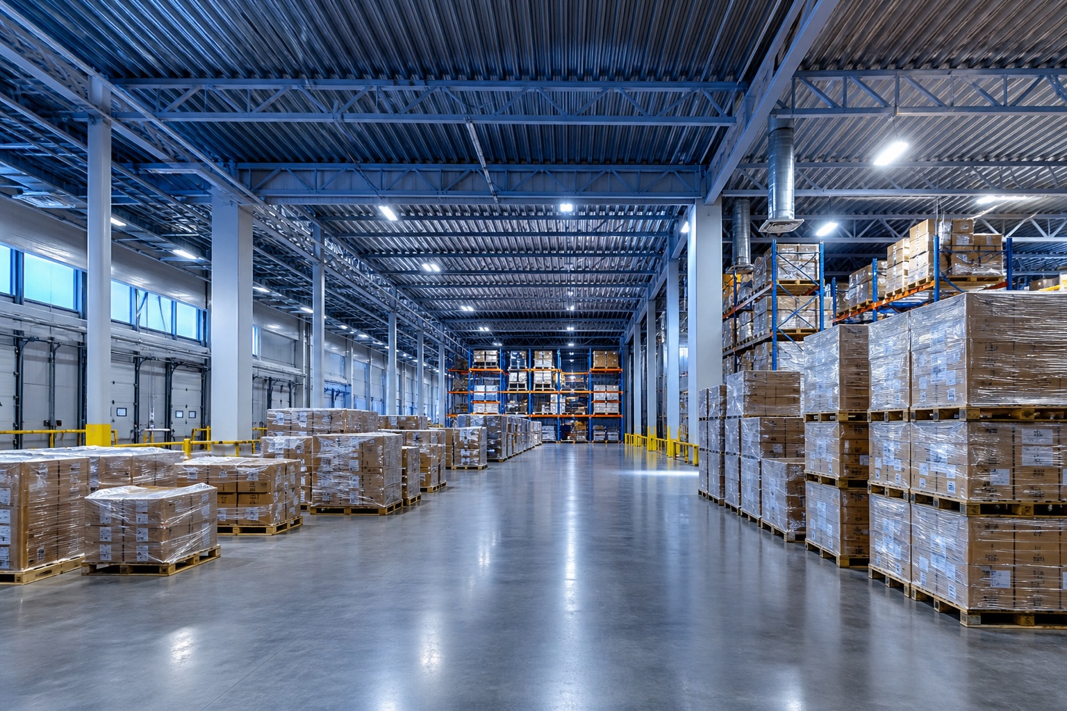 Depósito logístico con pallets organizados