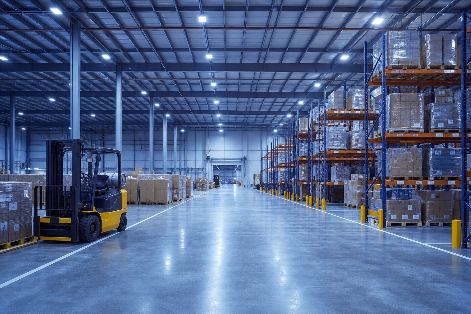 Centro de distribución moderno con estanterías